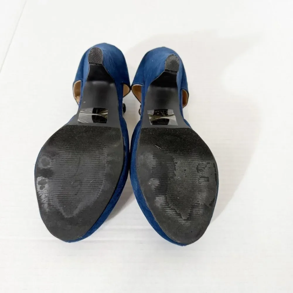 ModCloth Women’s T Strap‎ Blue Faux Suede Vintage Inspired Retro Pumps Size 9 W